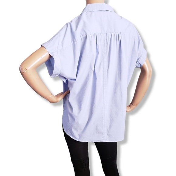 Soho Threads Blue Light Swiss Dot Button Down Blouse - Picture 7 of 9